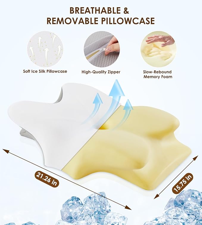 Cervical Pillow for Neck and Shoulder, Ergonomic Contour Memory Foam Pillows for Sleeping with Washable Pillowcase, Cooling Neck Support Pillow for Side Back Stomach Sleeper