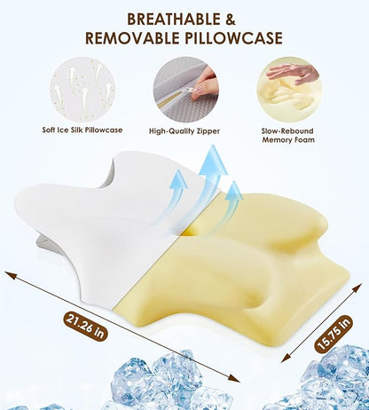 Cervical Pillow for Neck and Shoulder, Ergonomic Contour Memory Foam Pillows for Sleeping with Washable Pillowcase, Cooling Neck Support Pillow for Side Back Stomach Sleeper