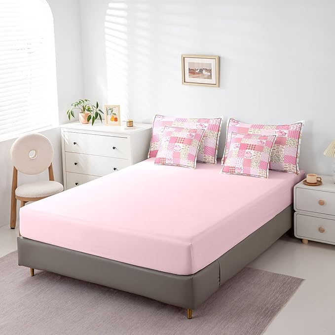 Feelyou Pink Pig 7 Piece Bedding Set for Girls & Boys,Twin Size Cartoon Cute Pig Bed in a Bag,Geometric Comforter Set with Sheets