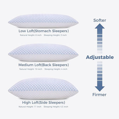 OSBED Cooling Shredded Memory Foam Pillow Standard Size - Adjustable Loft with Gel Beads & Breathable Tencel Cover for Night Sweats Relief(CertiPUR-US & Hypoallergenic & Machine Washable)