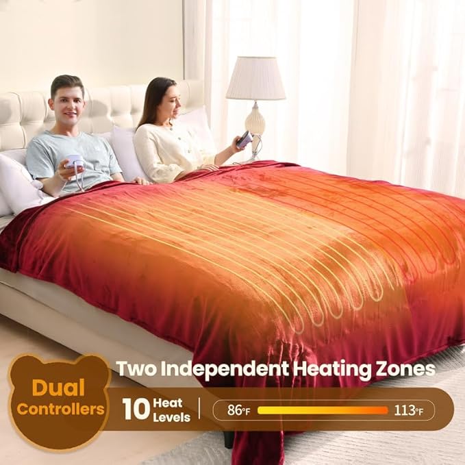 Bearhug Electric Blanket Queen Size 84x90 Inches, Heated Blanket with 10 Heat Settings & 0.5-12H Auto Shut-Off, Machine Washable Heating Blanket, Ultra-Soft Gift Idea for Christmas