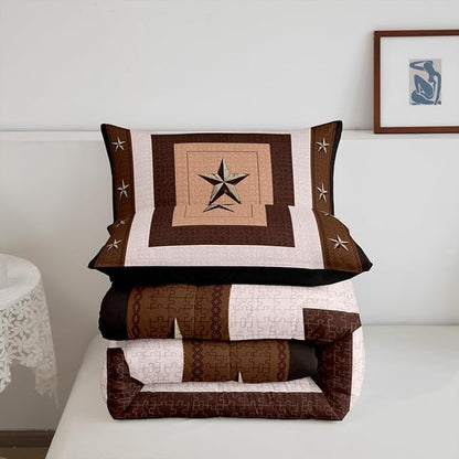 Feelyou Western Decor Comforter Set Toddler Size Western Texas Star Print Comforter Cowboy Bedding Set Southwestern Native Aztec Duvet Set Room Decor Beige Brown Quilt Set