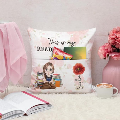 ENCYCOM Personalized Book Reading Pocket Pillow - Custom Reading Pillows with Name – Uniqua Gift for Bookworm Girls, Women Who Love Books, Perfect for Bed or Cozy Corner (Reading Pillow 07)