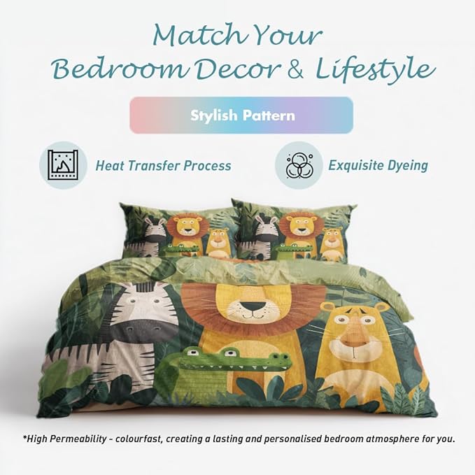 Jungle Animal Duvet Cover Oversized King Size, Kids Boys Girls Bedding Set 3 Pcs (2 Pillow Shams), Super Soft Microfiber Bedroom Decor, Zipper & Ties CSXQ1245