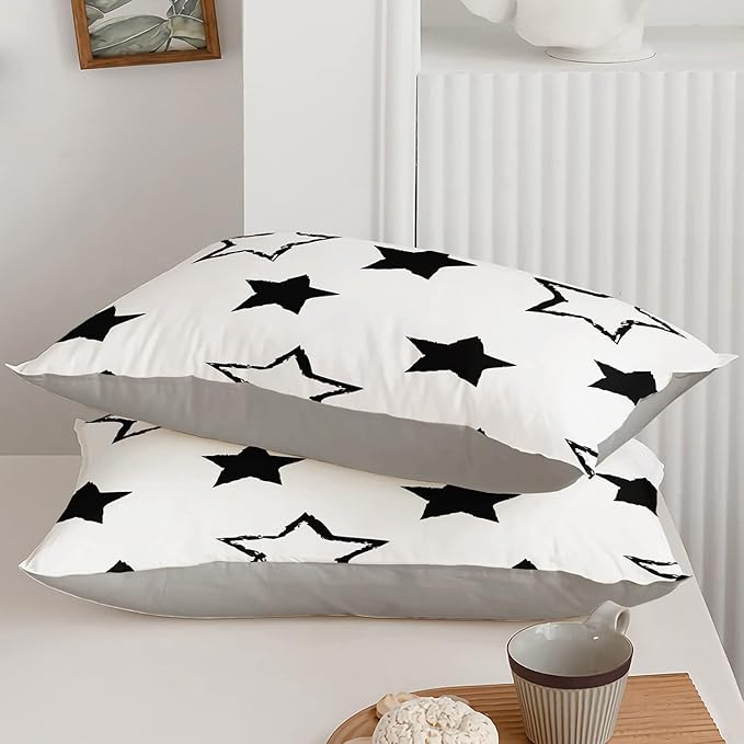 Axolotl Kids Full Bedding Comforter Set,3Pcs Super Cute Soft Black and White Stars Quilt Set Bed in A Bag with 1 Comforter 2 Pillowcases for Kids Boys Girls Teens Adults Room Decor All Season