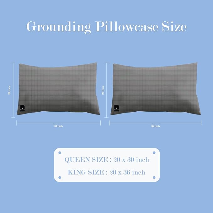 Ali King Grounding Pillowcase, 5% Conductive Silver + 95% Soft Cotton King Size Earth Grounding Pillow Cases with Grounding Cord for Improve Sleep (Dark Grey, King (20x36inches))