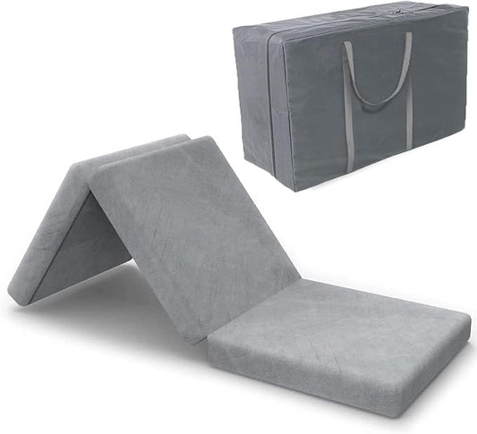 SINWEEK Tri-Folding Mattress Foam Topper 38 x 75 x 4 Inch Folding Pad with Removable Cover