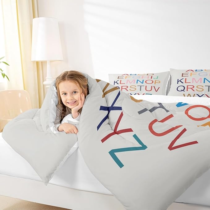 3D Alphabet King Size Comforter Set,Kids Colorful Alphabet Decor All Season Bedding Set,Teens English Comforter,Learning Alphabets Decor Quilt Set Bedroom Collection 3Pcs