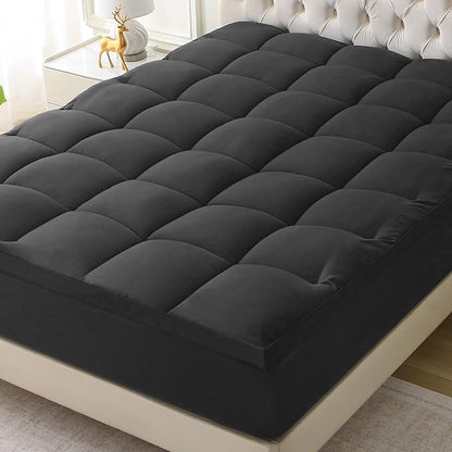 Mattress Topper with Deep Pocket, Extra Thick Pillow Top Mattress Pad, Breathable & Cooling Mattress Cover, Fits 8-21 Inch, Soft Support for Back Pain Relief, Mattress Protector (Queen, Black)