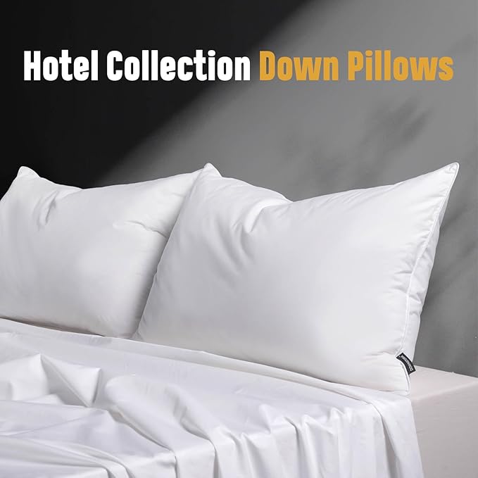 Feather Down Pillow King Size Set of 2 Pack, 100% Cotton Hotel Collection Bed Pillows for Sleeping, Down Surrounded Soft Medium Firm Pillows for Side Back Stomach Sleepers 20" x 36"