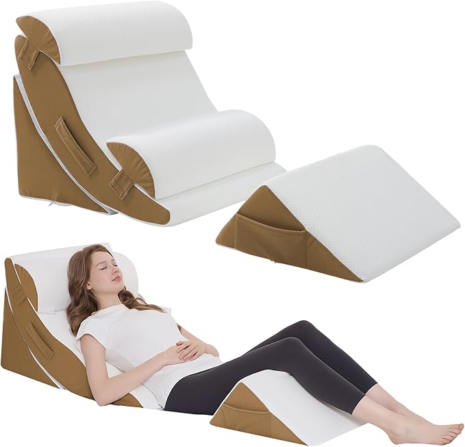 Wedge Pillow Set for After Surgery – 5PCS Orthopedic Bed Wedge Pillow Set for Sleeping, Body, Back and Leg Pain Relief Comfortable & Adjustable Support Pillows-Anti Snoring (Coffee)
