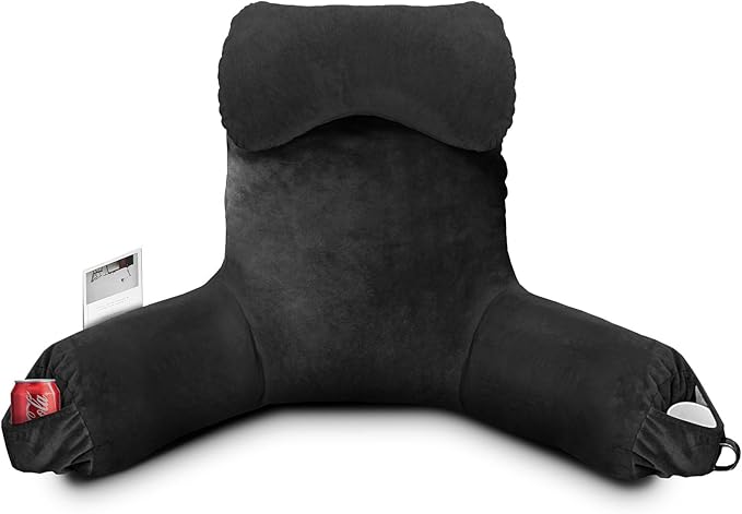 Reading Pillow for Sitting in Bed Adult, Reading Pillow with Shredded Memory Foam (Black, Extra Large 25" H)