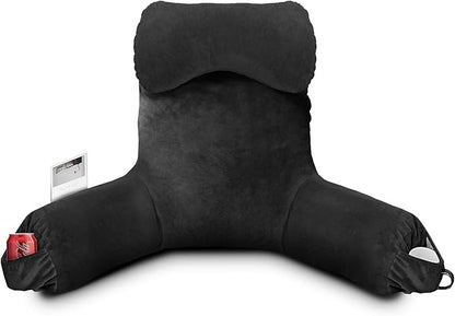 Reading Pillow for Sitting in Bed Adult, Reading Pillow with Shredded Memory Foam (Black, Extra Large 25" H)