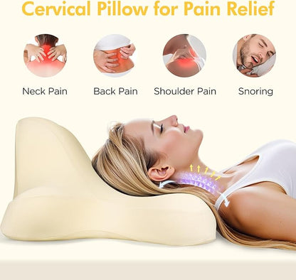 Reading Pillow for Lying, Leaning and Prone, Contour Memory Foam Pillow, Ergonomic Cervical Pillow for Neck and Shoulder Pain Relief, Bed Wedge Pillow Beige
