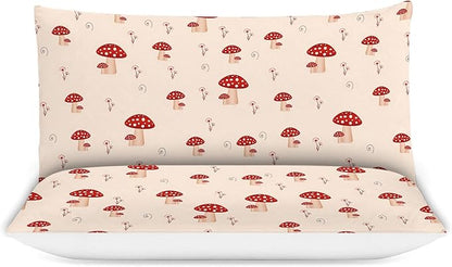 Mushroom Bedding Set Cartoon Mushroom Theme Comforter Set for Kids Teens Adults Women Men Red Mushroom Duvet Cover Bedroom Decor Soft King Size Quilt Cover with 2 Pillowcases