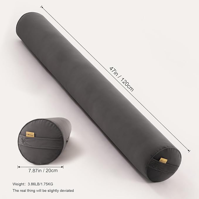 Body Pillow for Adults – Long Bolster Pillow for Bed, Round Cuddle Pillow, Full Support for Side Sleepers,47 x 7.87 Inches,Steel Gray
