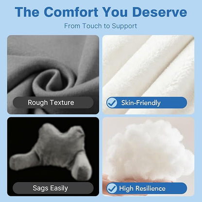 Reading Pillow Plus, Crystal Velvet Back Pillow Bed Sitting Up for Adult & Children, Back Rest Pillow Support for Reading & Rest Bed, Add Height and Removable Pillows Design, for Xmas Gift, Lvory