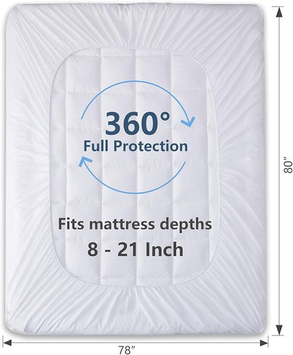 CozyLux King Size Mattress Pad Pillow Top Cotton Cooling Mattress Topper 8-21" Deep Pocket Mattress Cover Quilted Fitted Cooling 450GSM Mattress Protector (78x80 inch,White)