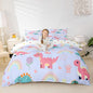 Kawaii Dino Duvet Cover Set Queen Size,Cute Rainbow Floral Love Heart Reversible Quilt Cover Set (NO Comforter),Blue Pink Dinosaur Lovely Animal Soft Comforter Cover for Dorm Room, Zipper