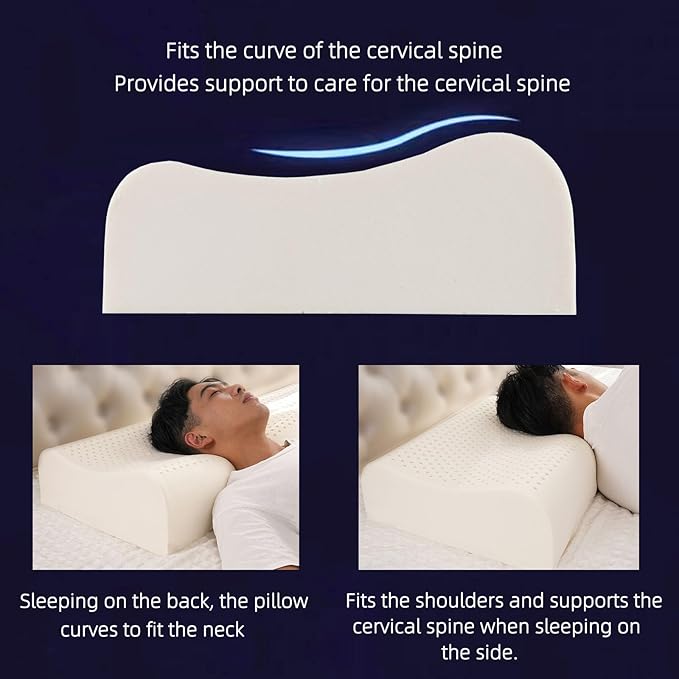 Natural Latex High-Profile Pillow, Slightly Firm Thickness for Cervical Support, Relieves Neck and Shoulder Pain, Height Design for Taller/Larger Body Frames(23.6" Lx15.7 Wx(4.7/5.5") H)