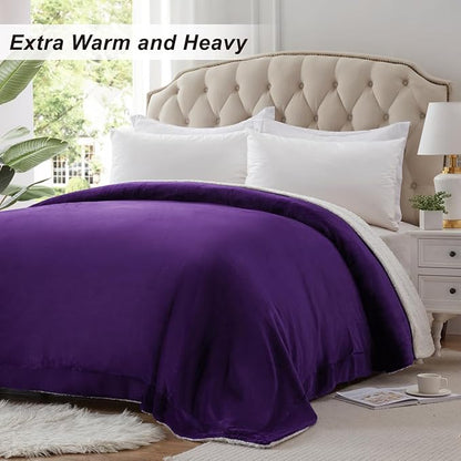 KAWAHOME Sherpa Fleece Twin Size Blanket for Bed - Extra Warm and Heavy Thick Blankets for Winter, Super Soft 500GSM Plush Blanket, 66"X 90" Purple