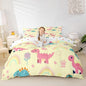 Kawaii Dino Duvet Cover Queen Size,Cute Rainbow Floral Love Heart Polyester Reversible Bedding Set (Not Comforter),Pink Yellow Dinosaur Lovely Animal Comforter Cover for Bedroom, Zipper, Ties