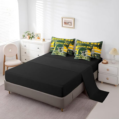 Erosebridal Football Gamed Bedding Set for Boys Girls Youth Sports Room Decor, Football City Themed Comforter Sets with Sheets Army Green Yellow Seasonal Color Bed in A Bag Full 7 Pieces