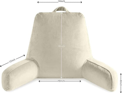 Reading Pillow for Sitting in Bed Adult, Reading Pillow with Shredded Memory Foam, Bed Pillow with Washable Cover, Back Pillow Sitting Up with Extend Arms, Beige, Large