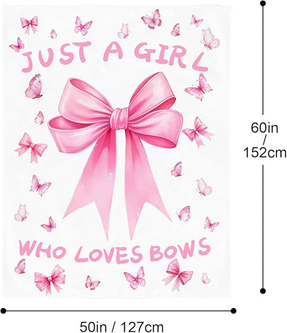 Bow Throw Blanket 60x50Inch Preppy Blanket Pink Bow Aesthetic Throw Blanket Coquette Flannel Soft Bow Plush Preppy Room Decor for Girls Women Birthday
