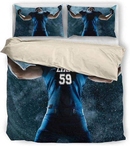 Personalized American Football Bedding Set, Kids 3 Piece Duvet Cover Set with Pillow Shams for Teens Boys, NO Comforter, Twin Size for Rugby Lovers (Football 20)