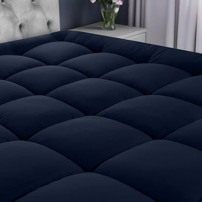 Utopia Bedding Full Mattress Pad, Quilted Fitted Premium Mattress Protector, Deep Pocket Cover Stretches up to 16 Inches, Fluffy Pillow Topper (54x75 Inches, Navy)