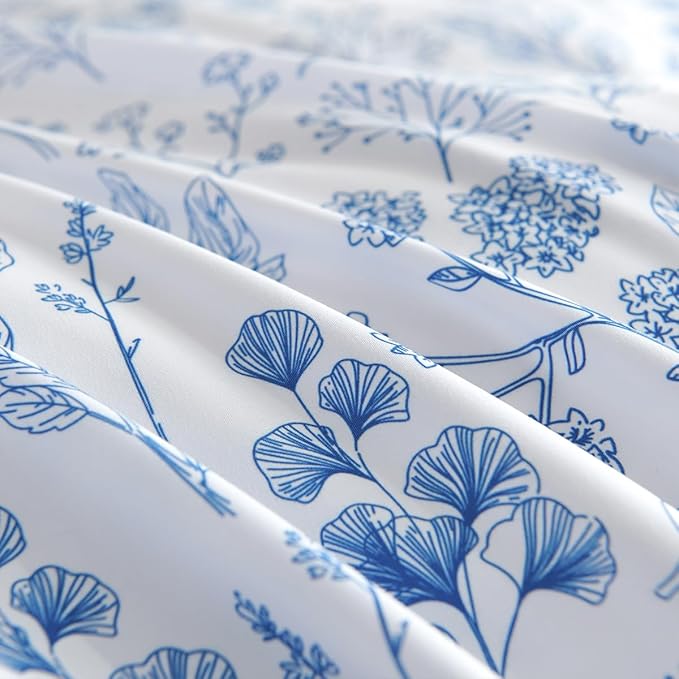 Blue Floral Duvet Cover Twin 2Pcs Botanical Flower Bedding Set Soft Microfiber Cottagecore Flowers Duvet Cover Set with 1 Pillowcase(No Comforter)