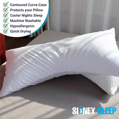 Sidney Sleep Curved Pillow Covers - Full Length Zipper Closure - Premium Soft Brushed Microfiber - 20 x 30 Inches - for Curved Side Sleeping Pillows (Queen, Orange/White)