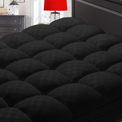 Mattress Topper Full XL,Extra Thick Mattress Pad Cover for Back Pain,Cooling Mattress Protector with 8-21 Inch Deep Pocket,Overfilled Down Alternative Filling,Black