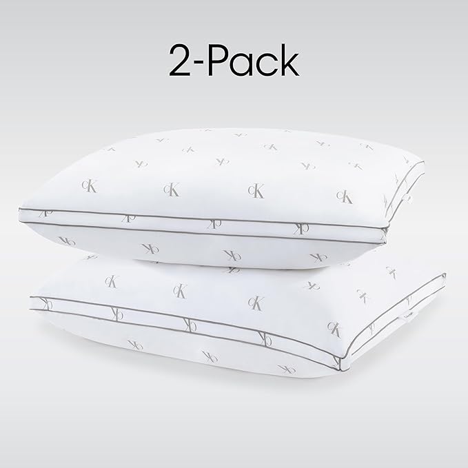Calvin Klein Logo Medium 20" x 36" King Size Set of 2 Bed Pillows for Sleeping, White