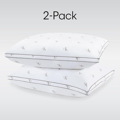 Calvin Klein Logo Medium 20" x 36" King Size Set of 2 Bed Pillows for Sleeping, White