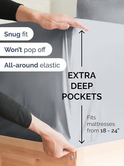 Extra Deep Cal King Sheet Set - 6 Piece Breathable and Cooling Sheets - Hotel Luxury Bed Sheets Set - Easy Fit - Soft, Wrinkle Free and Comfy Sheets Set - Steel Blue Sheet Set with Extra Deep Pockets