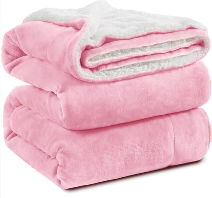 KAWAHOME Sherpa Fleece King Size Blanket for Bed - Extra Warm and Heavy Thick Blankets for Winter, Super Soft 500GSM Plush Blanket, 108" X 90" Pink