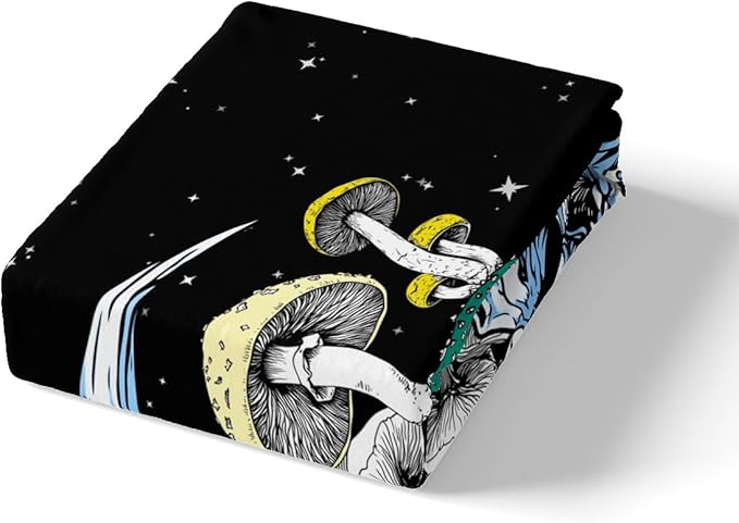 Mushroom and Moon Full Size Duvet Cover Set,Gothic Skull Stars Space Comforter Cover with 2 Pillowcases,3pcs,Mystical Galaxy Skeleton Plant Polyester Bed Spread for Boys Teens Bedroom Decor