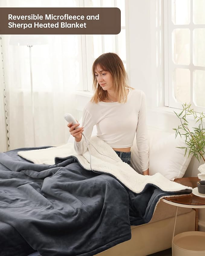 Electric Heated Blanket Throw Size, Washable Blanket Warmer for Home for Adults, Fast Heating, Super Cozy Soft Flannel 50" x 60", 9 Heat Levels, 1-9H Auto-Off, ETL Certified, Slate Gray
