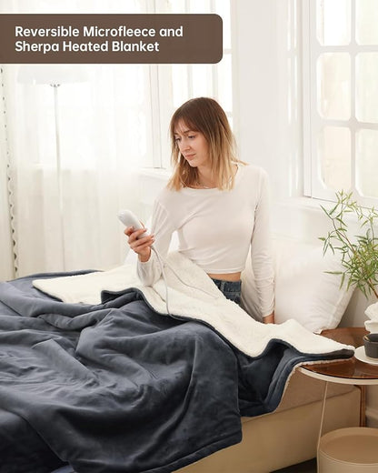 Electric Heated Blanket Throw Size, Washable Blanket Warmer for Home for Adults, Fast Heating, Super Cozy Soft Flannel 50" x 60", 9 Heat Levels, 1-9H Auto-Off, ETL Certified, Slate Gray