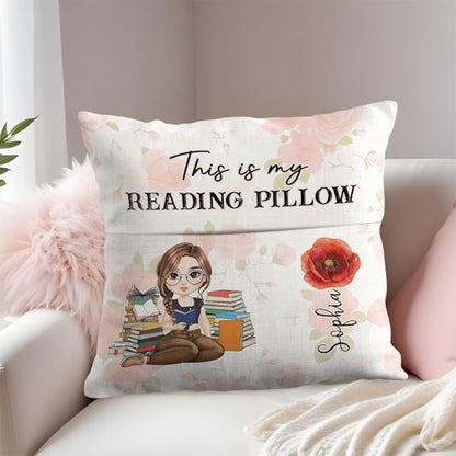 ENCYCOM Personalized Book Reading Pocket Pillow - Custom Reading Pillows with Name – Uniqua Gift for Bookworm Girls, Women Who Love Books, Perfect for Bed or Cozy Corner (Reading Pillow 07)