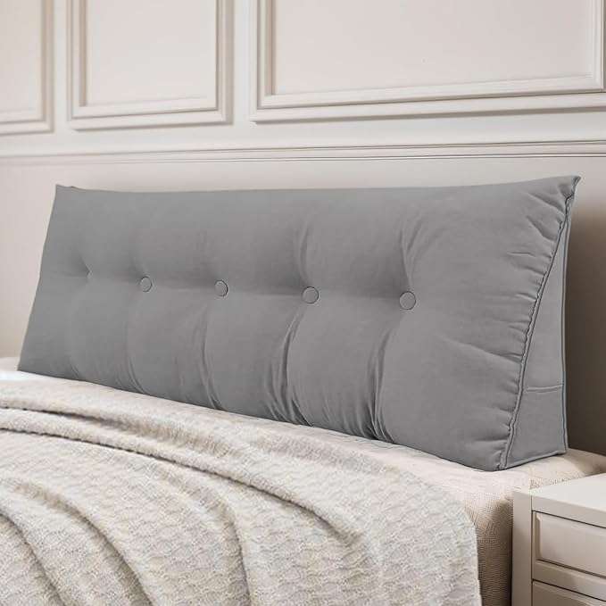 Headboard Pillow Queen, Large Triangular Wedge Headboard Pillow for Reading and Resting, Backrest Positioning Support Pillow with Removable Cover (Grey)