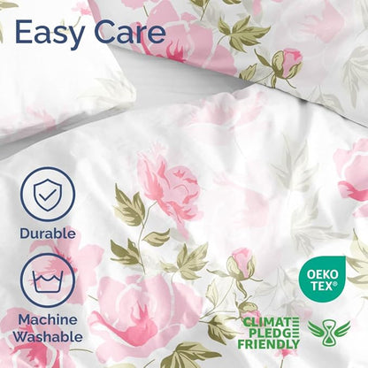 Duvet Cover Full Size Set - Extra Soft Floral Duvet Cover 80 x 90 with 2 Pillow Shams - Comfy, Breathable Floral Bedding Set - Hotel Luxury Easy-Care and Fade Free with Zipper Closures & Ties - Bloom