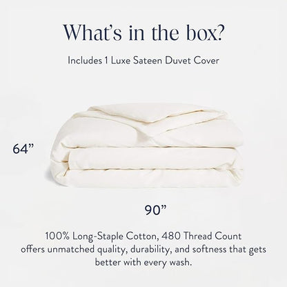 Brooklinen Luxury Sateen Duvet Cover - 100% Cotton, Twin/Twin XL Size in Cream with Extra-Long Corner Ties and Button Closure - Best Twin/Twin XL Duvet Covers