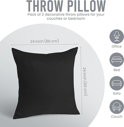 Utopia Bedding 24x24 Pillow Inserts, Set of 2, Black – Indoor Decorative Throw Pillows for Bed, Sofa & Couch – Soft, Supportive & Fluffy Cushion Inserts