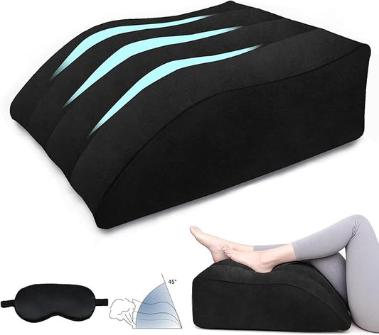 Inflatable Wedge Pillow for Leg Swelling – Leg Elevation Pillow for After Surgery & Circulation, Inflatable Leg Support Pillow with Adjustable Silk Sleep Mask for Travel,Reading,Bed & Sofa Comfort