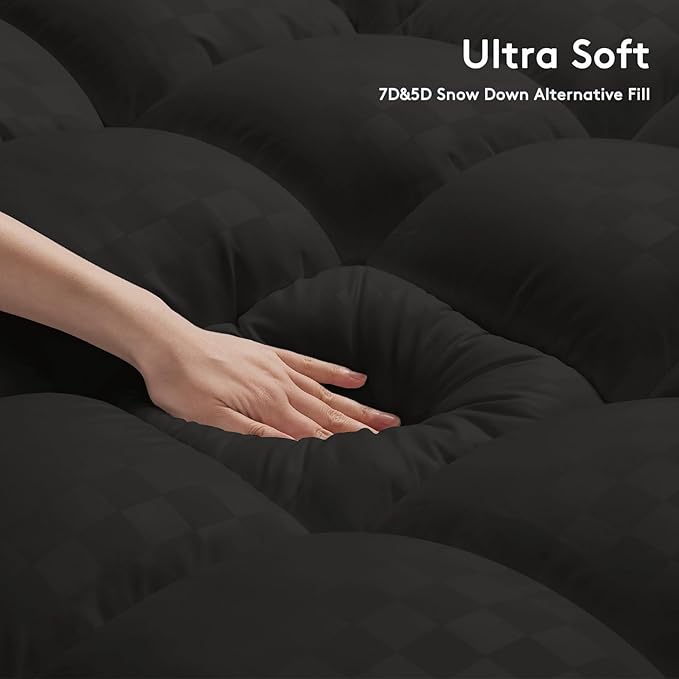 Mattress Topper Twin,Extra Thick Mattress Pad Cover for Back Pain,Cooling Mattress Protector with 8-21 Inch Deep Pocket,Overfilled Down Alternative Filling,Black