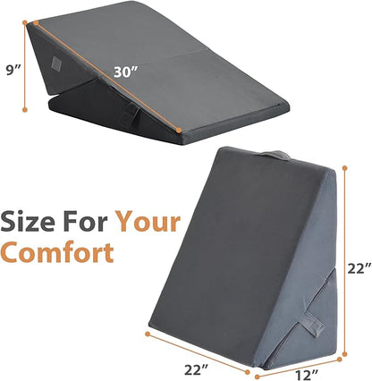 Wedge Pillow, 9&12” Adjustable Bed Wedge Pillow for Sleeping, Triangle Pillow for Back Pain Relief, Memory Foam Pillow Wedge for Post Surgery, Acid Reflux and Snoring, GERD, Grey