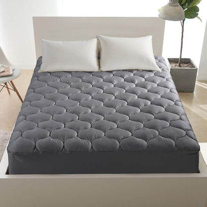 LEISURE TOWN Twin Mattress Pad Fitted Quilted Cotton Mattress Cover Cooling Soft Pillow Top Mattress Topper with Down Alternative Filling Mattress Protector with 8-21 Deep Pocket (39x75 Inches Grey)